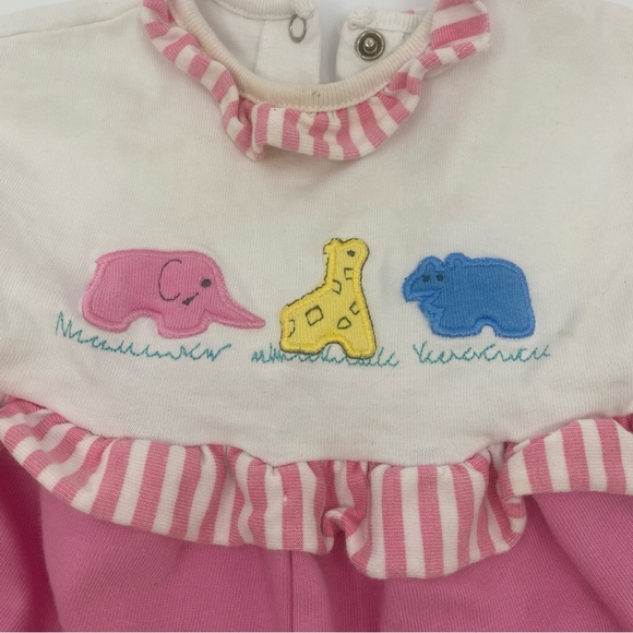 Vintage Today’s Baby by Carter’s ruffle stripe zoo animal onesie pink 12mo - Picture 2 of 14